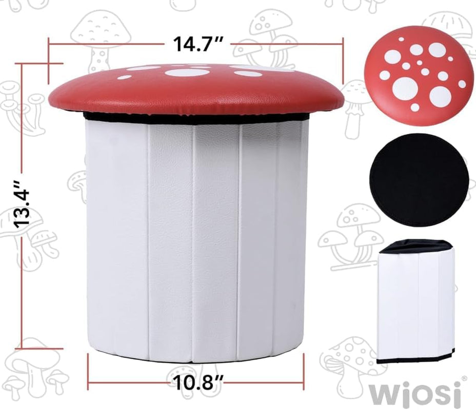 Cute Mushroom Ottoman Stool for Boys & Girls - Multipurpose Storage Ottoman for Toys & Clothes - Small Ottoman Foot Stool for Bedroom - Mushroom Decor Chair - round Storage Ottoman