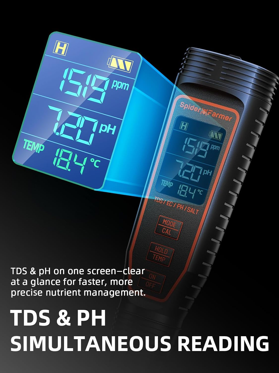5-In-1 Digital Ph Meter Kit for Water, TDS EC Temperature Salinity Tester with ATC Rechargeable for Plants Hydroponics Pool Fish Tank and Aquarium (IP67 Waterproof)