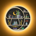 Mushroom Moon Shelf Wall Decor with LED Light, Circle Wooden Trinket Knick Knack Shelf, Moon Decor Crystal Display Shelves for Rocks Gems Healing Stones, Cute Crystal Holder Organizer