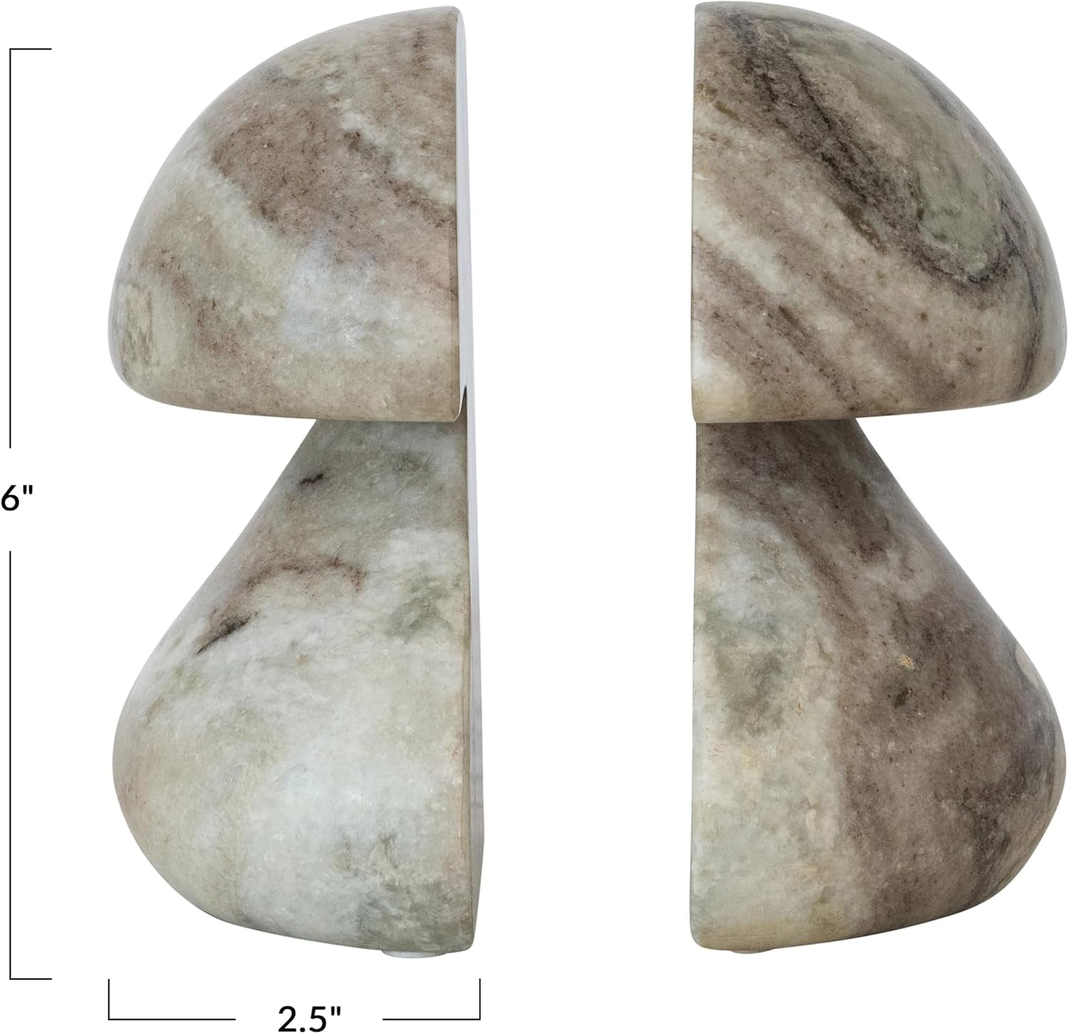 Creative Co-Op 2-Piece Marble Mushroom Shaped Bookends, Mint Chocolate Mélange