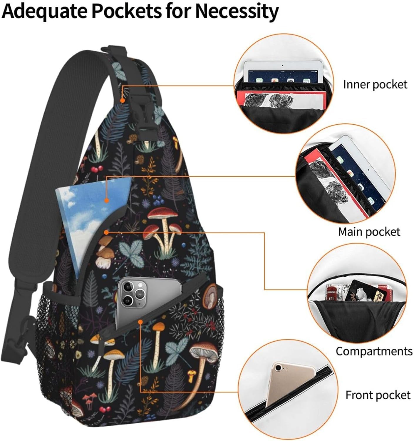 Mushroom Gifts Mushroom Backpack Crossbody Bag Sling Bag for Women Men Travel Hiking Daypack Chest Shoulder