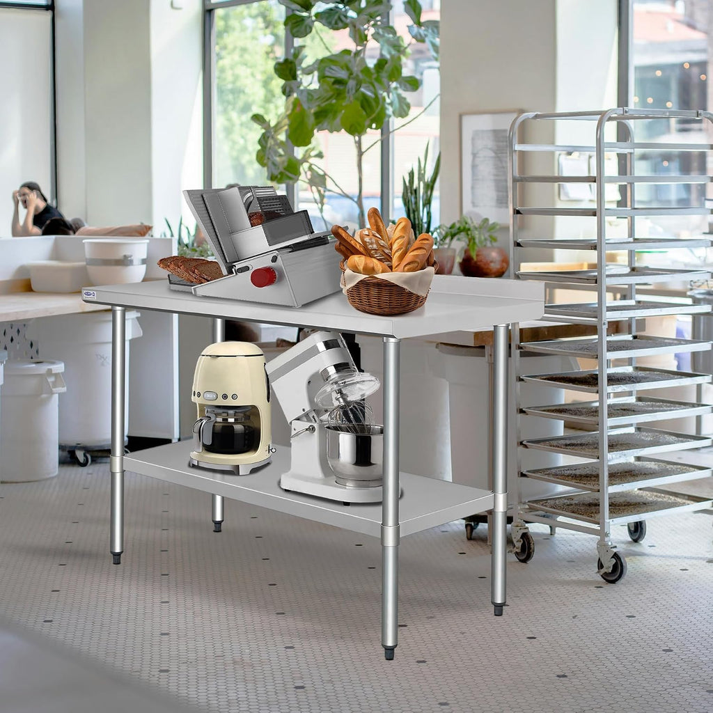 HARDURA Stainless Steel Table with Backsplash Metel Prep Table Commercial Kitchen Workbench 24X60 Inches NSF