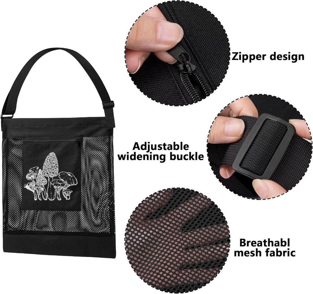 2Pcs Mushroom Hunting Bag,Mesh Pouch Harvesting Bag, Mushroom Foraging Bag, Outdoor Foraging Pouch for Mushroom,Fruit Picking (Black)