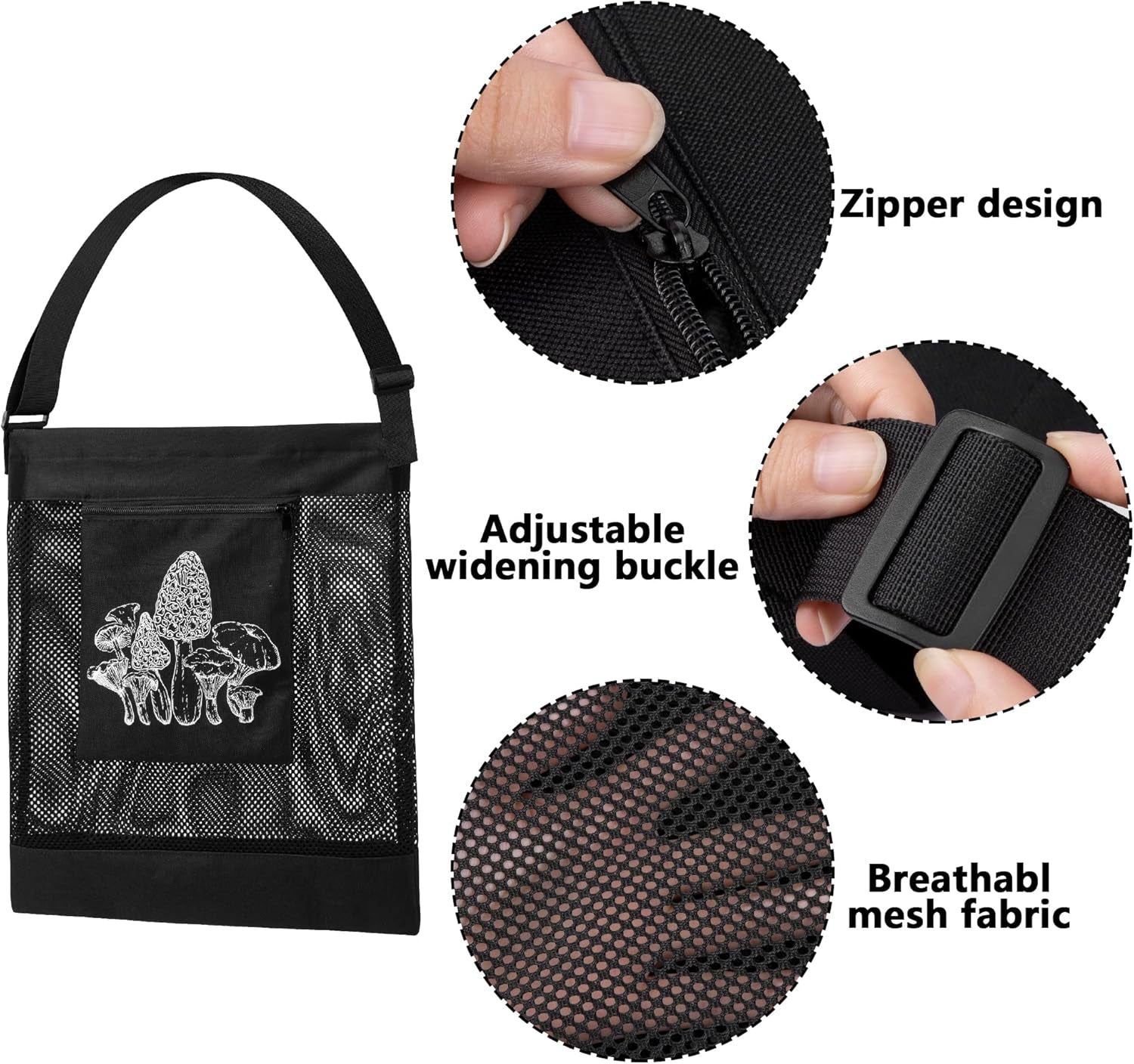 2Pcs Mushroom Hunting Bag,Mesh Pouch Harvesting Bag, Mushroom Foraging Bag, Outdoor Foraging Pouch for Mushroom,Fruit Picking (Black)