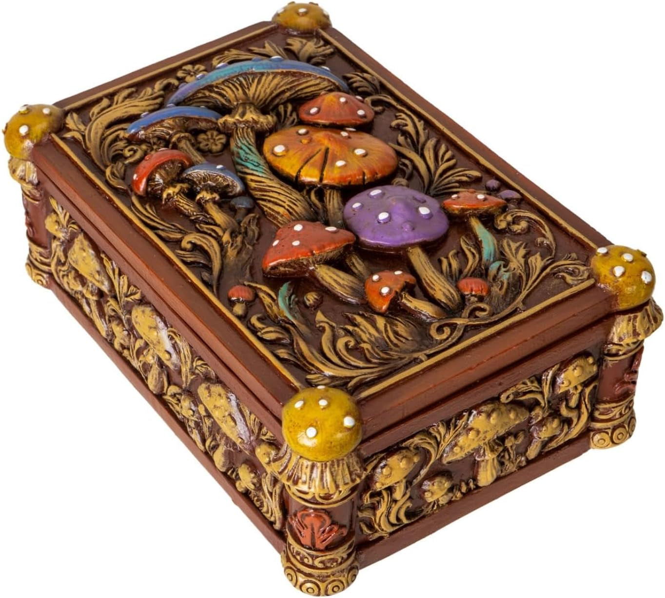 Enchanted Mushroom Tarot Box with Colorful Toadstool Forest Design Ideal for Tarot Jewelry Trinkets or Home Decor 5.83" Long