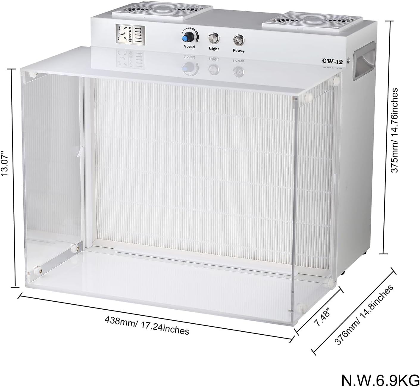 HEPA H12 Laminar Flow Hood 17"X13" （ HEPA 12 Filter Included）,Ffu, Mycology Flow Hood,Portable Laminar Air Flow Hood for Laboratories/Clean Rooms/Mushroom Spores Inoculation 110V