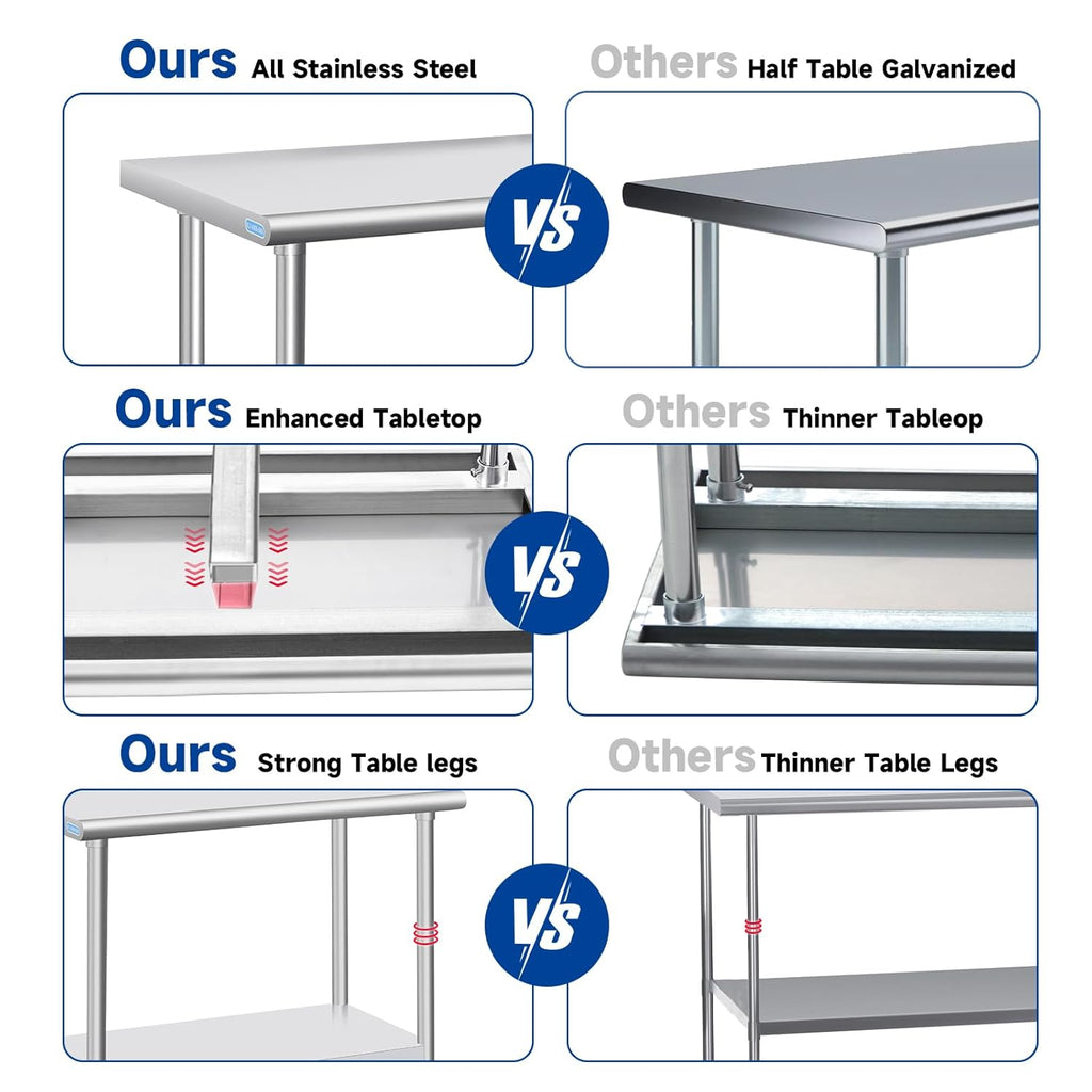 Stainless Steel Table with Wheels, Stainless Table for Prep & Work, 30 X 18 X 35Inch Commercial NSF Steel Metal Table for Restaurant Kitchen Hotel Garage