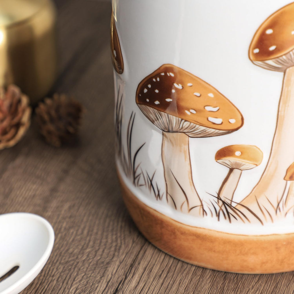 Brown Ceramic Mushroom Pattern Kitchen Utensil Holder, Large Cooking Utensil Crocks for Kitchen Countertop, Ceramic Utensil Organizer