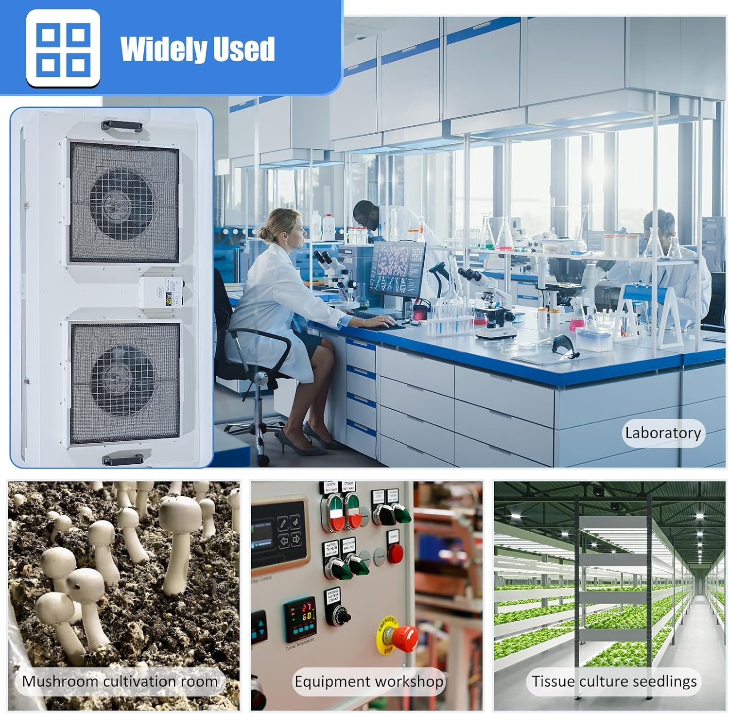 HEPA H14-Filter Laminar Flow Hood Updated Fanfilter Unit（Include HEPA Filter）100/Iso Class 5 Cleanroom/Laboratory/Cleanroom/Mushroom Room, Laminar Air Flow Hood(46.2"X22.6"110V，Dual Machine)