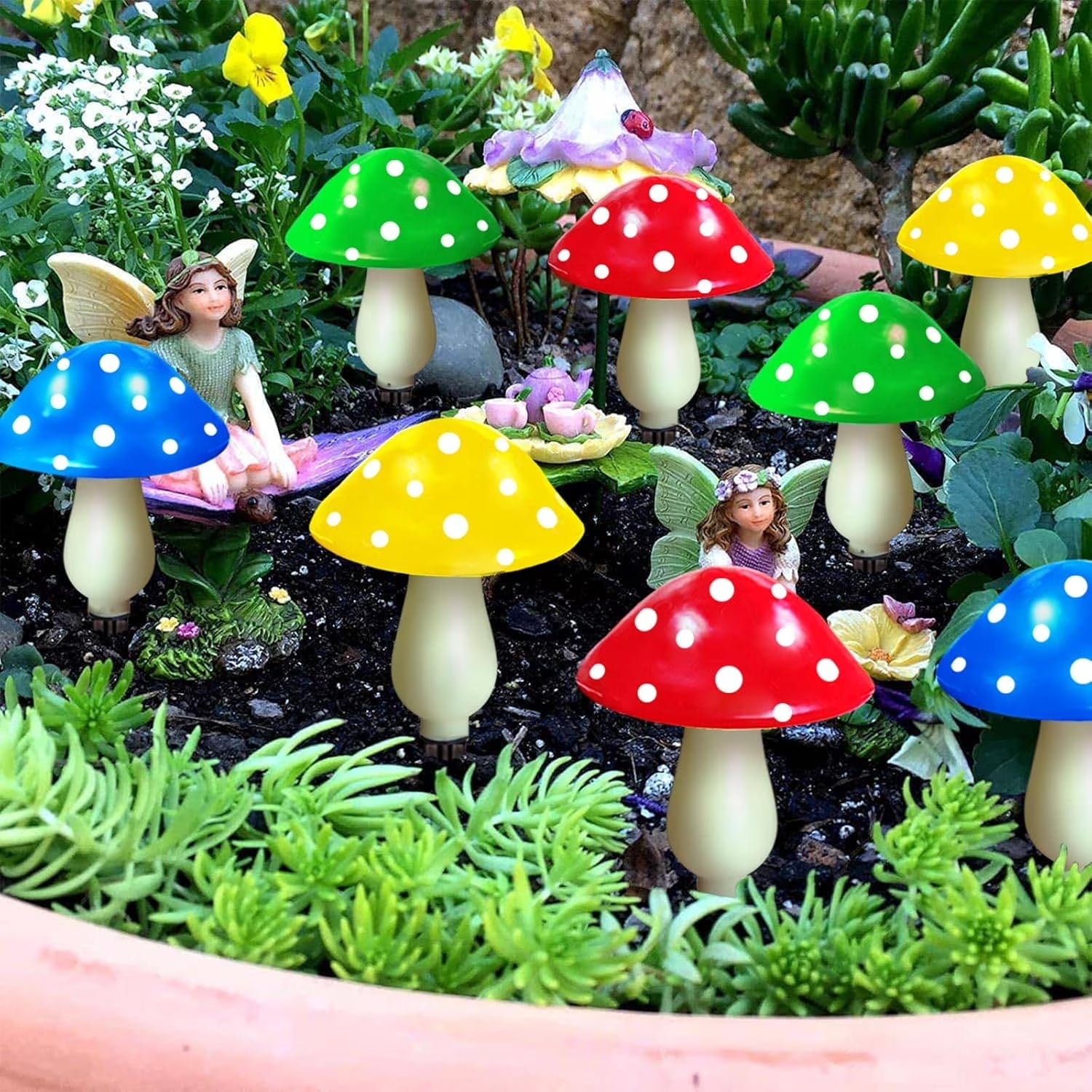 12-Pack Solar Mushroom Lights for Garden Decor, 8 Modes Waterproof Outdoor Garden Mushroom Lamp, Multi-Colored Solar LED Fairy Lights for Christmas Halloween Yard Lawn