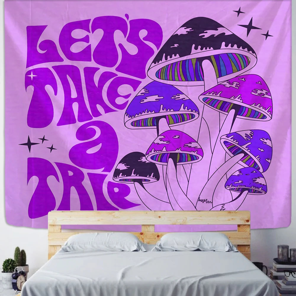 Psychedelic Mushroom Tapestry Wall Hanging Aesthetic Witchcraft Bohemian TAPIZ Girls Dormitory Home Room Decor