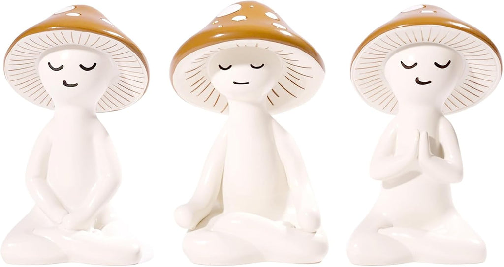 3 PCS Meditation Mushroom Statue - Cute Mushroom Decorations Figurines Mushroom Decor Statue Resin Figurine for Cute Room Decor Mushroom Figurines for Tabletop Garden Bathroom Backyard Shelf Decor