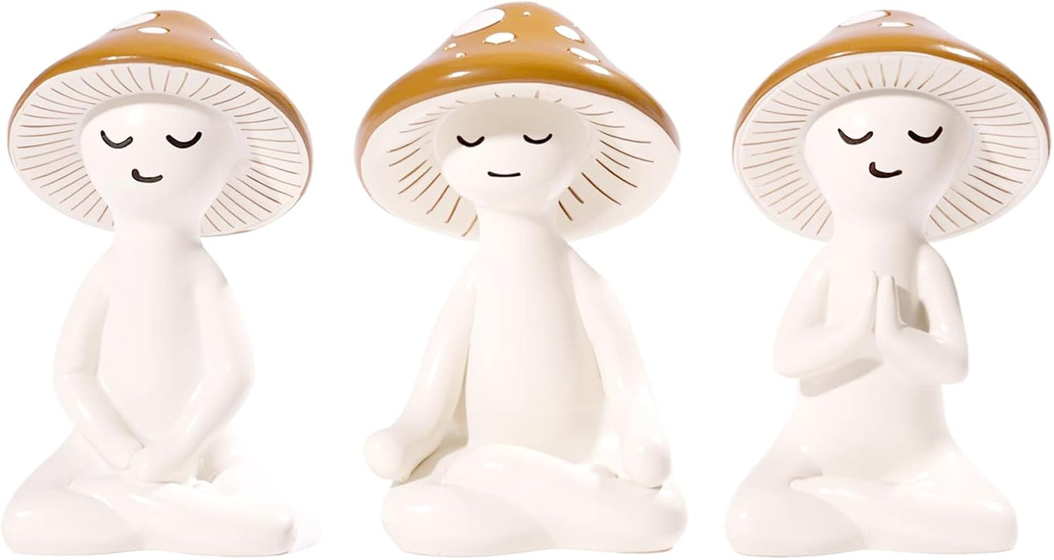 3 PCS Meditation Mushroom Statue - Cute Mushroom Decorations Figurines Mushroom Decor Statue Resin Figurine for Cute Room Decor Mushroom Figurines for Tabletop Garden Bathroom Backyard Shelf Decor