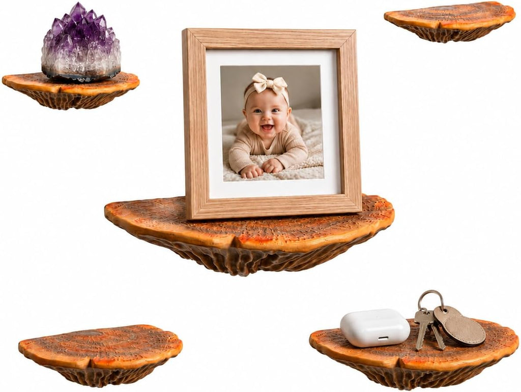 5-Piece Turkey Gill Mushroom Floating Shelves for Decorating Wall | Shelves for Room Wall | Perfect Floating Shelves for Room Decor | Leopard Gecko Tank Accessories