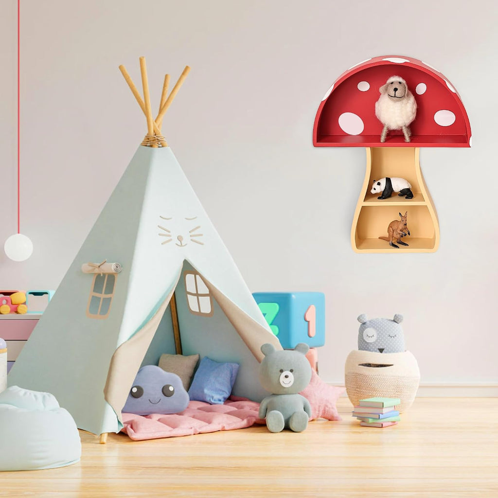 Floating Mushroom Shelf, Fun & Whimsical Wall Decor for Nursery, Bedroom, Kitchen & Bathroom, Unique Wall Shelves for Living Room - Adorable Mushroom Stuff & Room Decor, Ideal for Gifts
