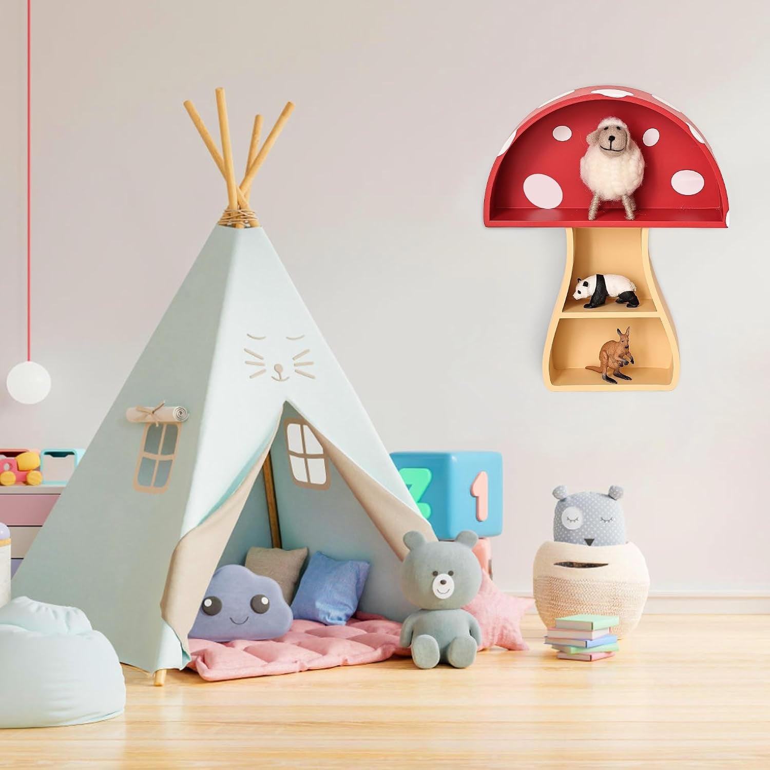 Floating Mushroom Shelf, Fun & Whimsical Wall Decor for Nursery, Bedroom, Kitchen & Bathroom, Unique Wall Shelves for Living Room - Adorable Mushroom Stuff & Room Decor, Ideal for Gifts