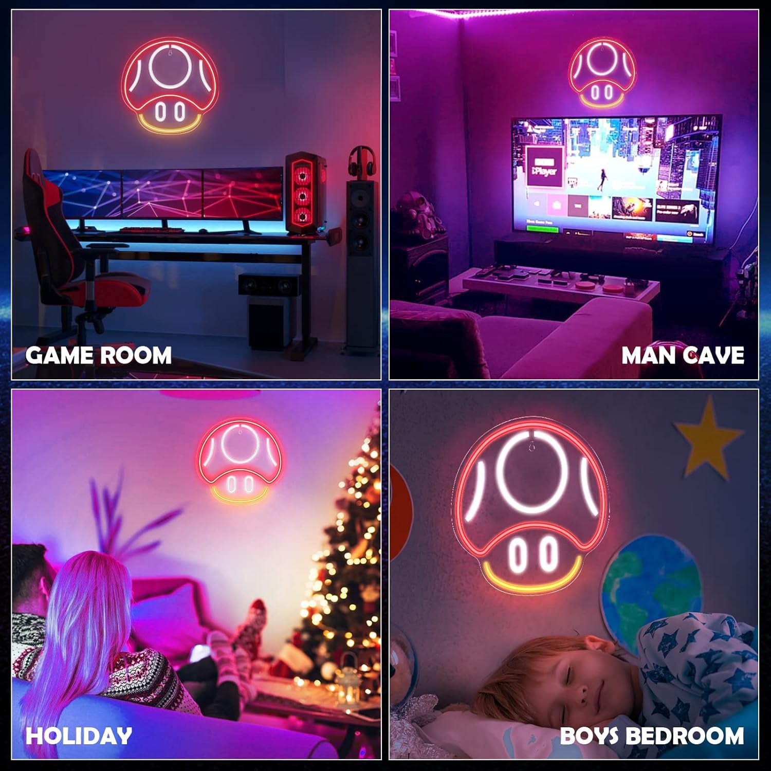 Gaming Neon Sign, Mushroom Neon Sign for Game Room Decor, Man Cave, Kids Room - Gaming Mushroom Wall Decor - Gamer Gifts for Boys, Kids (Red)