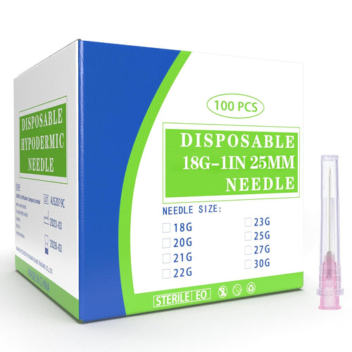 100 Pack 18 Ga 1 Inch Disposable Needles with Caps for Scientific and Industrial Dispensing Individually Wrapped