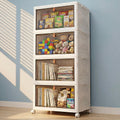 136Qt Large Storage Bins with Lids, 4 Tier Stackable Storage Cabinet with Wheels & Clear Doors, Foldable Plastic Closet Organizer for Bedroom, Bathroom & Kitchen
