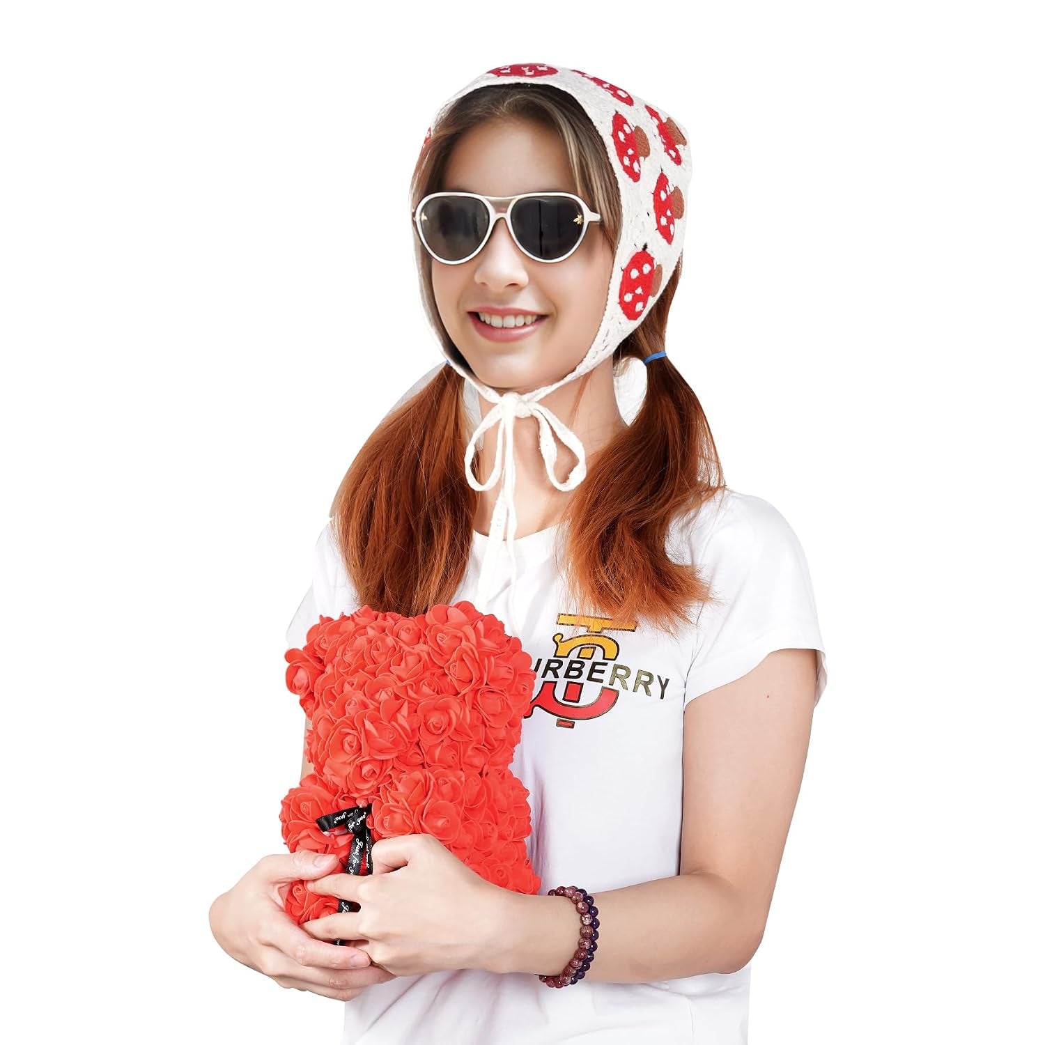 Crochet Bandana Headband Head Scarf Hairband for Women Girls White Knitted Mushroom Hair Accessories for Festival 80S Hair Styling Decor