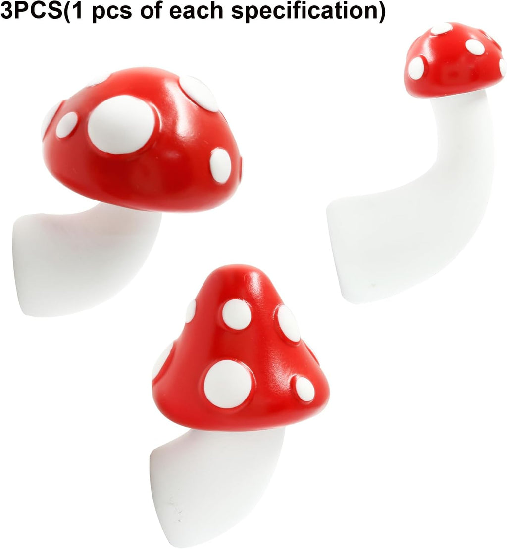 3Pcs Different Sizes Red Mushroom Fridge Magnet 3D Resin Mushroom Refrigerator Magnets Decorative for Kitchen, Home, Office Decor