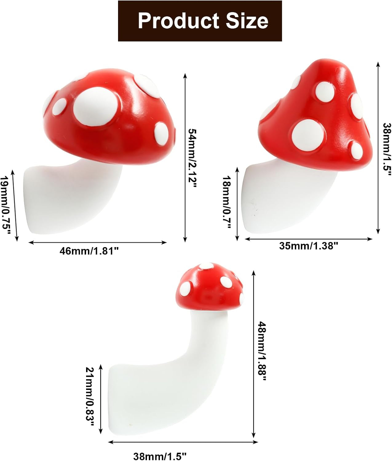 3Pcs Different Sizes Red Mushroom Fridge Magnet 3D Resin Mushroom Refrigerator Magnets Decorative for Kitchen, Home, Office Decor