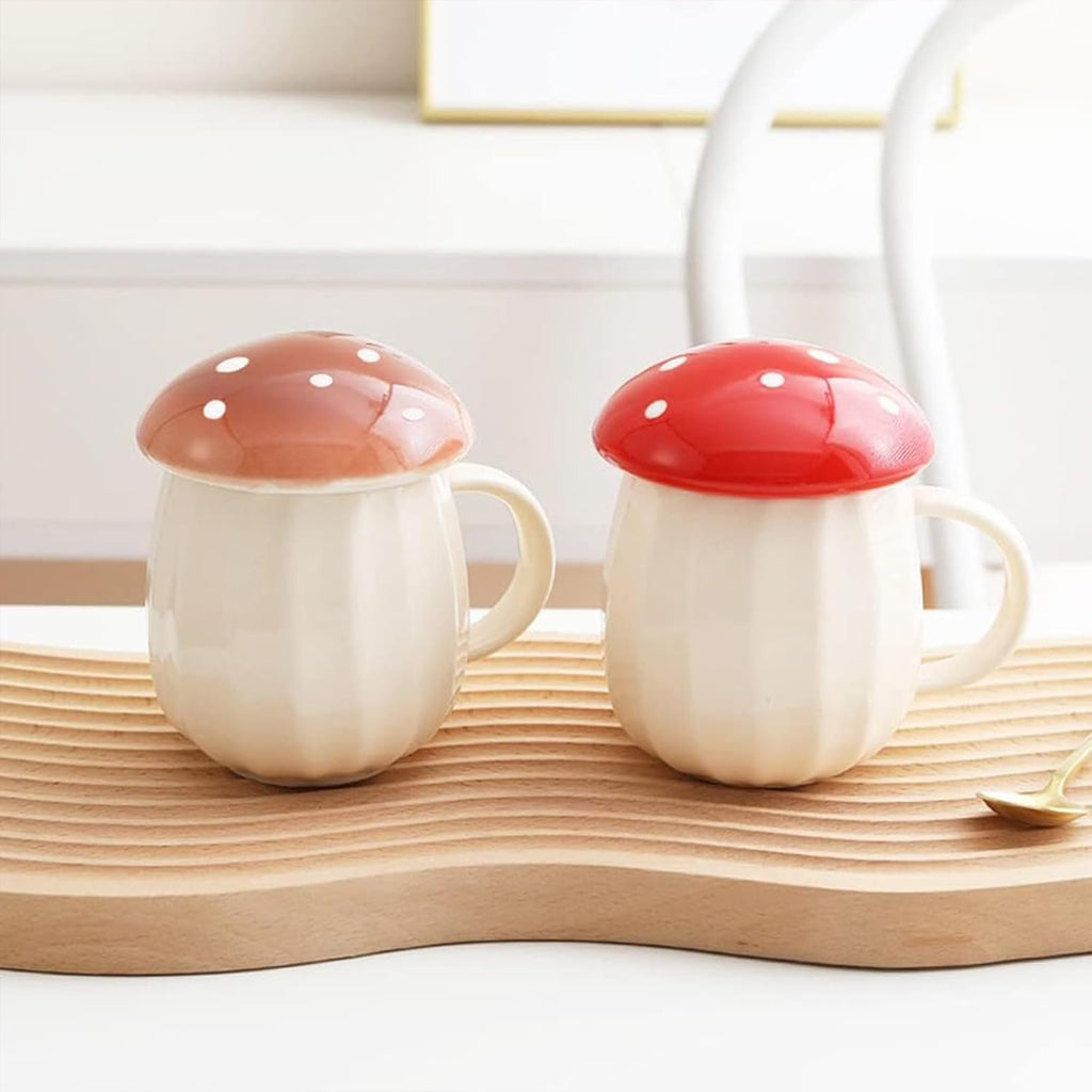 Kawaii Cute Mushroom Mug Tea Cup Set Mushroom Stuff for Milk Glass Coffee Tea Cup Mug with Lid Gifts for Girl Women Birthday Christmas Home Mushroom Decor Autumn Mugs