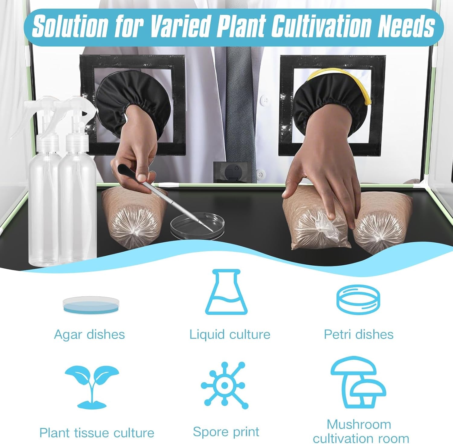 Mushroom Mycology Large Still Air Box 31.5X 20.5X 20.5 Inch Professional-Grade Grow Tent with Flow Hood & Monotub Kit, Mushroom Planting Bag Tent Kit for Spores Horticulture Supplies Home Scientists