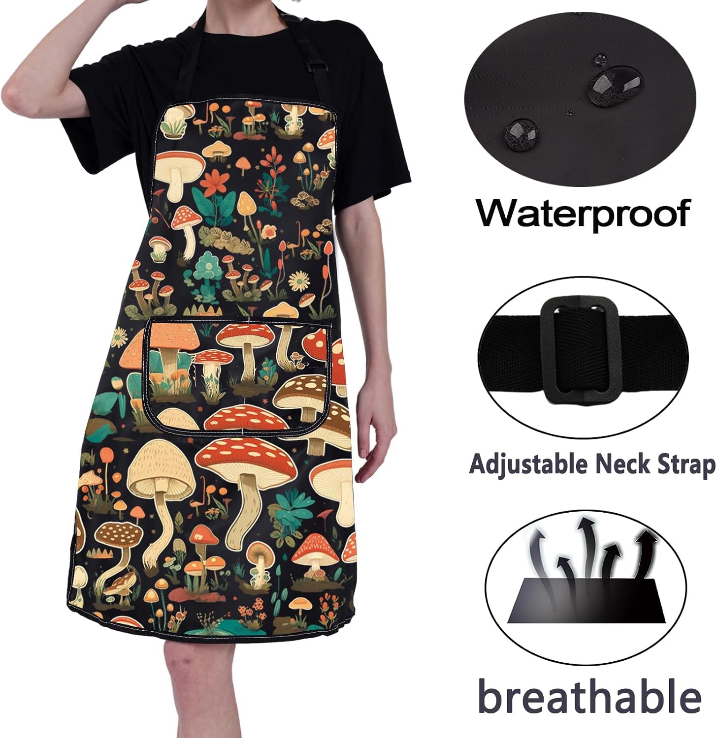 Mushroom Aprons with Pockets - Cooking, Baking, Gardening Apron - Mushroom Lover Gift